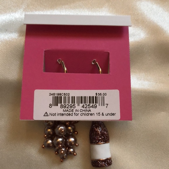 Betsey Johnson Rose Gold Tone Champagne & Grape Bunch Mismatch Drop Earrings - Picture 11 of 11